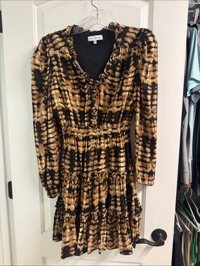 Willa & Story Black and Brown Ruffle Tiered Long Sleeve Dress